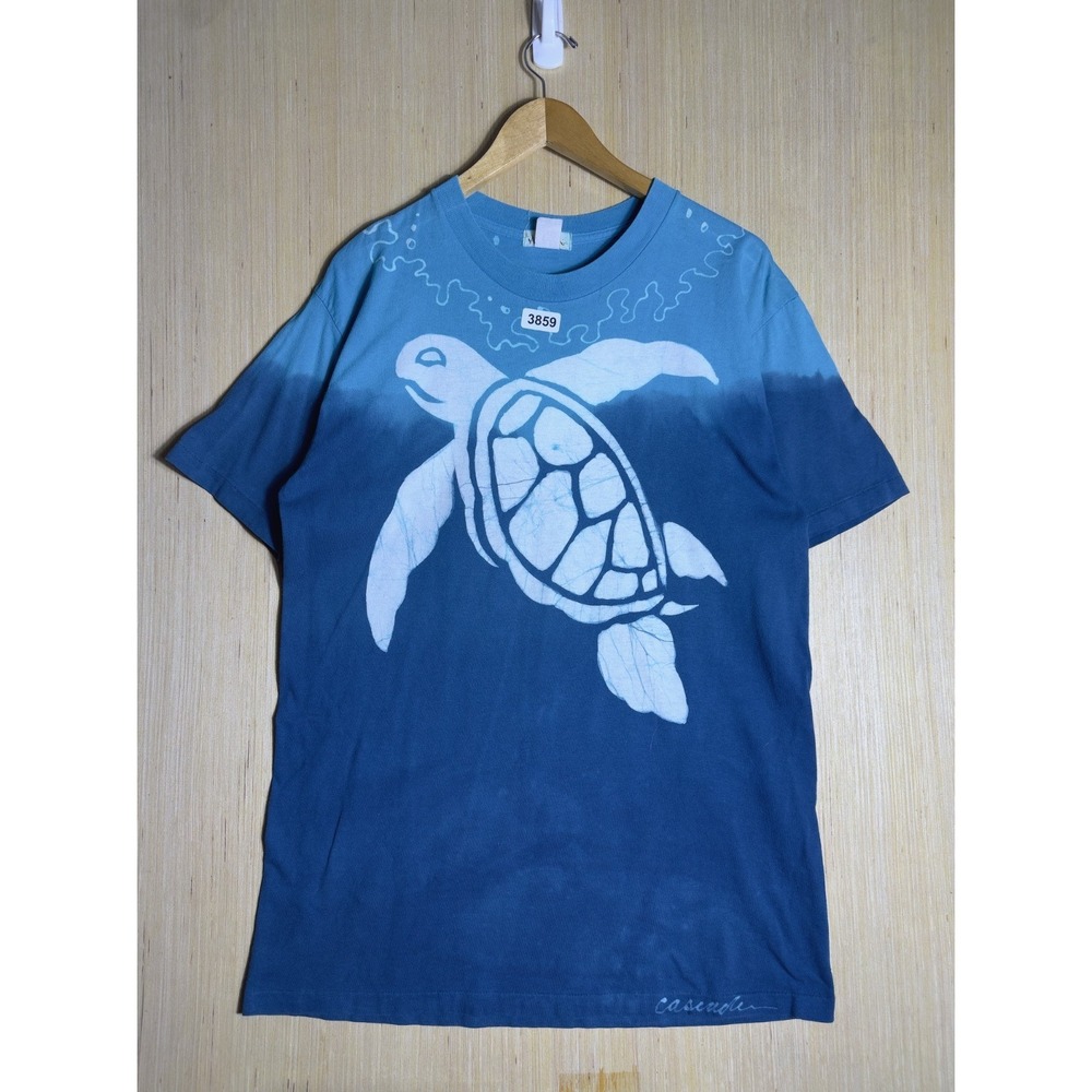 Vintage Sea Turtle Shirt Large Blue Short Sleeve Men's Graphic Print 90s